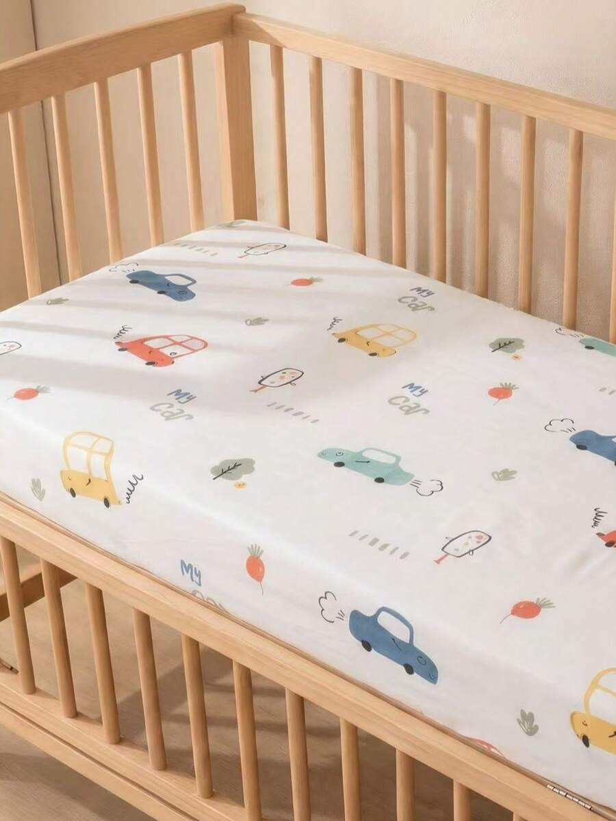 1pc Cute Cartoon Baby 100% Cotton Soft Comfortable Breathable Fitted Sheet Mattress Cover, All Season, Machine Washable
