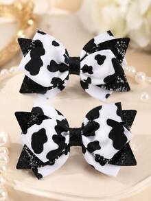 2pcs Red Cute Sweet Bow Hair Clips For Girls, Alligator Clips, Gift, Casual, Daily Wear Hair Accessories - Multicolor - View 3