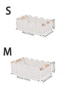 1pc Wicker Basket With Wooden Handle & Paper Rope, Multi-Use Storage Bin For Daily Home Organization. Suitable For Kitchen, Bathroom, Bedroom, Living Room, Dorm & Office. Perfect For Countertop, Shelf, Dressing Table, Stylish Home & Farmhouse Decor - White - View 8