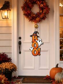 Decorative Signs And Hanging Plaques 2D Flat Wooden Wall Decor Horror Gothic Style No Electricity Required Suitable For Home And Kitchen Holiday Decoration Halloween Decoration - BOO - View 4