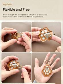 1pc Leather Paw Print Pet Memorial Keychain, Cat Dog Pet Hair Memorial Pendant, Portable Hair Storage Memorial Gift - Multicolor - View 7