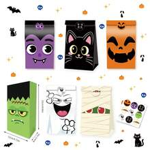 6/12pcs Halloween Gift Bag Set, Trick Or Treat Party Supplies, Featuring Halloween Theme Black Cat, Ghost, Mummy Holiday Prints, Halloween Party Gift Bags - Multicolor - View 9