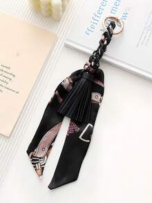 1pc French Style Tassel Scarf Keychain, Luxury Fashion Ribbon Bow Bag Charm, Scarf Tassel Pendant Key Ring, Car Key Decorative Hanging Ornament - Multicolor - View 22