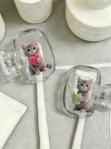 2D Flat Cute Cat-Shaped Toothbrush Travel Storage Box Set, Suitable For Daily Home And Business Travel, As Well As Outdoor Travel And Other Occasions, Essential Bathroom Supplies. Specially Designed Protective Cover For Toothbrushes, Not Only Keeps Toothbrushes Clean But Also Takes Care Of Oral Health. Essential Travel Toothbrush Protective Cover - Multicolor - View 8