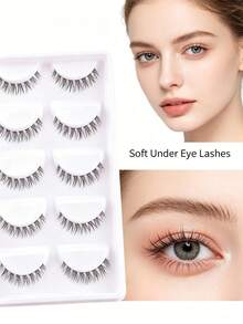 MKHLINA 5 Pairs Lower False Eyelashes, Ultra Soft Fine Stem, Lifelike Natural, Reusable, Comfortable Lightweight, Manga Style Japanese Korean Thick Natural Curly Eyelash Extension, Cosplay Anime False Eyelashes Makeup Tool - Black - View 7
