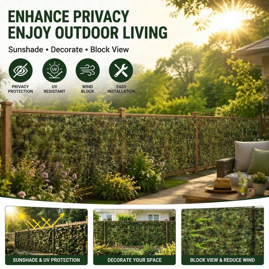 Sun Shade Fence Net, Garden Privacy Screen, Apartment Railing Protector, Fence Safety Net, 210D Thickened Oxford Fabric, Durable, Suitable For Balcony/Garden Yard Decoration - With Rope Ties - A - View 1
