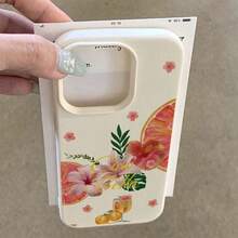 1 buah Casing Ponsel Bahan TPU Motif Jeruk Bali dan Hibiscus, Kompatibel dengan iPhone 17 Pro Max/17/16 Pro Max/15/13/12/11/ S20 FE/A15/S24/A55/ Note 11/Note 12/Note 13 Pro, Pelindung Ponsel Soft Shell Anti-Jatuh dengan Perlindungan Penuh - Putih - View 3
