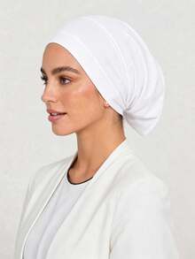 1PC Women's Solid Color Velvet Non-Slip Pull-On Cap, Comfortable Skin-Friendly Base Cap, Breathable Headscarf For Long Wear, Muslim Hijab Inner Cap, Suitable For Daily Use - White Velvet Anti-slip Beanie - View 3