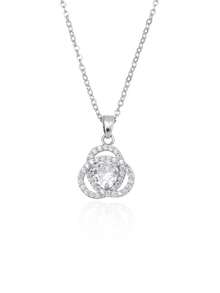 Silver Twisted Clover Zirconia Clavicle Necklace - Multicolor - View 2