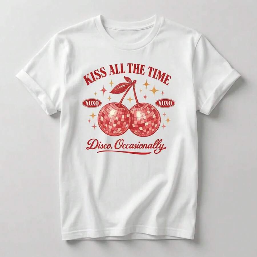 Camiseta Divertida de Música Disco - Kiss All The Time, Camiseta Gráfica Disco Ocasional S2 - Blanco - Ver 1
