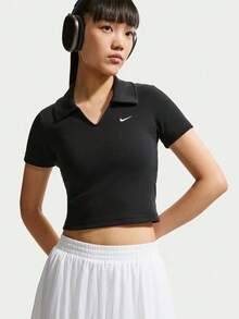 Nike Women's AS W NSW ESSNTL SS POLO CRP TOP Knit Collar Short Sleeve Polo Shirt IO2730-010 - Black - View 4