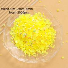 2MM-6MM 混合尺寸 2000顆/包 圓形平底樹脂水鑽 糖果 AB 色亮面亮片 DIY 寶石水鑽裝飾 黏貼珠飾，適用於衣服、包包、鞋子、馬克杯、瓶子、保溫杯、手機、DIY 配件 - 檸檬黃49 - 查看 1