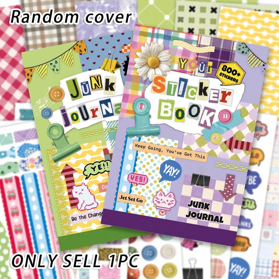 Random Cover 800+Pcs Stickers Book, Such As Stripes, Checks, And Circles. Aesthetics Illustration Stickers For Journals, Planners, DIY Scrapbook Supplies - Basic Mix - View 1