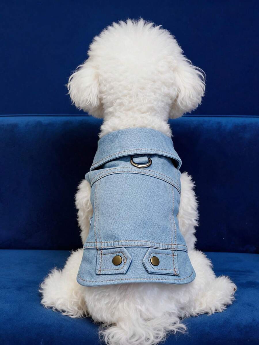 PETCIRCLE قطعة واحدة ملابس حيوانات أليفة للكلاب الصغيرة والجراء بتصميم طوق خارجي لطيف مع مشبك المقود معطف كلاسيكي - لون موحد - الأزرق - مشاهدة 1