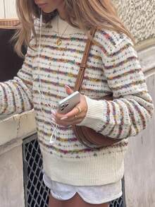 Sweater Rajut Pullover Bergaris Warna-warni untuk Wanita, Cocok untuk Musim Gugur. - MultiWarna - View 4