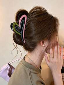 Presilha de Cabelo com Coração em Camadas de Contraste, Estilo Coreano Doce e Legal, Estética Feminina, Design de Coração Oco com Patchwork de Contraste em Múltiplas Camadas, Estrutura de Presilha de Cabelo com Múltiplos Dentes Curvos, Fixação de Penteado Alto, Penteado de Coque e Meio-Preso, Acessório de Cabelo Versátil para Uso Diário, Acessório de Look, Ornamento de Cabelo com Atmosfera de Primavera e Verão, Ferramenta Simples para Penteado, Presilha de Cabelo para Estilo de Foto Doce, Acessório de Cabelo Feminino para Todas as Estações - Multicolorido - Visão 3