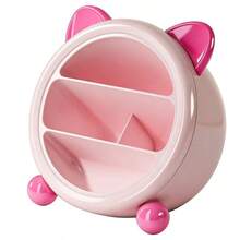 Cute Cat Ear Rotating Pen Holder, Multi-Compartment Desktop Stationery Storage Box, Round 360° Rotating Makeup Brush Organizer, Suitable For Office And School Desktop Supplies, Tape, Marker, Pencil Storage - Cartoon Desktop Storage Box - View 12