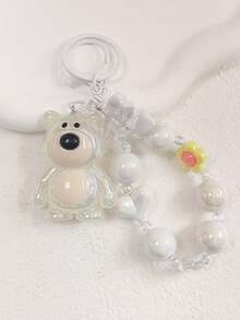 Cute Colorful Beaded Bracelet Forever Heart Charm Oil Bear Liquid Keychain Floating Letter Square Quicksand Bottle Keyring,Purse Charms - Multicolor - View 12