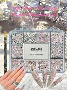 KIRAME 960顆平底粉色水鑽美甲裝飾－12款DIY美甲套組，含1件點繪工具、1-5mm閃亮美甲鑽飾，適合美甲沙龍、美甲供應商、美甲用品，聖誕節、萬聖節、旅行與夏季美甲，節日禮物美甲飾品 - 粉色 - 查看 5