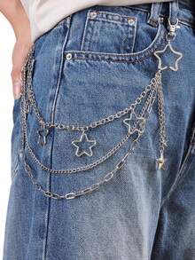 1 Peça Corrente de Calça de Metal Multicamadas com Pentagrama Vazado, Elegante e Personalizada, Corrente de Calça Hip-Hop Versátil - Multicolorido - Visão 2