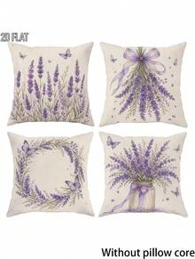 2D Plano 4 Peças Capas de Almofada Floral Lavanda Borboleta Violeta Creme Rústico Decorativo Impressão Unilateral para Sala de Estar Quarto Sofá Cama Decoração Sem Enchimento de Almofada - Lavanda - Visão 10