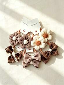 10pcs Vintage Floral Bow Fabric Hair Tie Pack - Multicolor - View 5