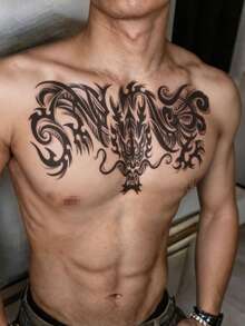 STARTTOOS 1pc Large Arm Tattoo Sticker For Men, Black Totem Dragon Pattern Temporary Tattoo Sticker For Arm, Chest, Abdomen, Back, Leg, Party Gift, DIY Holiday Gift - Black - View 4