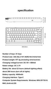 AULA AU75 Customized Mechanical Keyboard, 81 Keys With Knob, Three-Mode Connection (Bluetooth/2.4G Wireless/Wired), RGB Backlight, Gasket Structure, Full Hot-Swappable, PBT Keycaps, 4000mAh Battery, Suitable For Gaming And Office - View 11