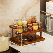 3-Tier Wooden Spice Rack Organizer, Stepped Countertop Spice Bottle Storage Rack, Multi-Layer Kitchen Spice Display Rack, Space-Saving Pantry Cabinet Countertop Storage Shelf - Multicolor - View 8