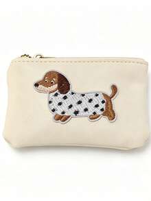 Portofel moale și drăguț în formă de câine Dachshund cu breloc, buzunar mini cu fermoar, suport pentru carduri cu model adorabil de câine alb cu pete, portofel compact și portabil pentru utilizare zilnică și cadouri - Multicolor - Vizualizare 9