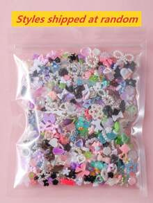 100件 3D樹脂美甲飾品：隨機組合包含玫瑰、桃花、裙子、蝴蝶結、蛇、冰淇淋、龍、愛心、亮片鏤空愛心、星星、兔子及各種動物造型，搭配水鑽與仿珍珠，適用於DIY美甲裝飾與手工藝品，適合春夏秋冬四季及Y2K美甲風格 - 彩色 - 查看 6