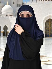 1 Buah Masker Wajah Muslim Wanita Warna Polos dengan Hiasan Berlian Imitasi, Jilbab Muslim Multifungsi dan Serbaguna untuk Berbagai Acara, Pelindung Matahari, Bernapas, Nyaman, dan Lembut - Masker wajah/jilbab bertali gaya Malaysia berhiaskan rhinestones - View 13