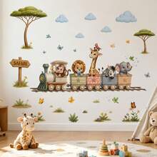 Jungle Animal Wall Decal Set - Jungle Train Wall Decal, Removable Vinyl Animal Wall Mural For Nursery, Playroom, Bedroom, Kids Room Decor - Animal Train Wall Decal - View 4