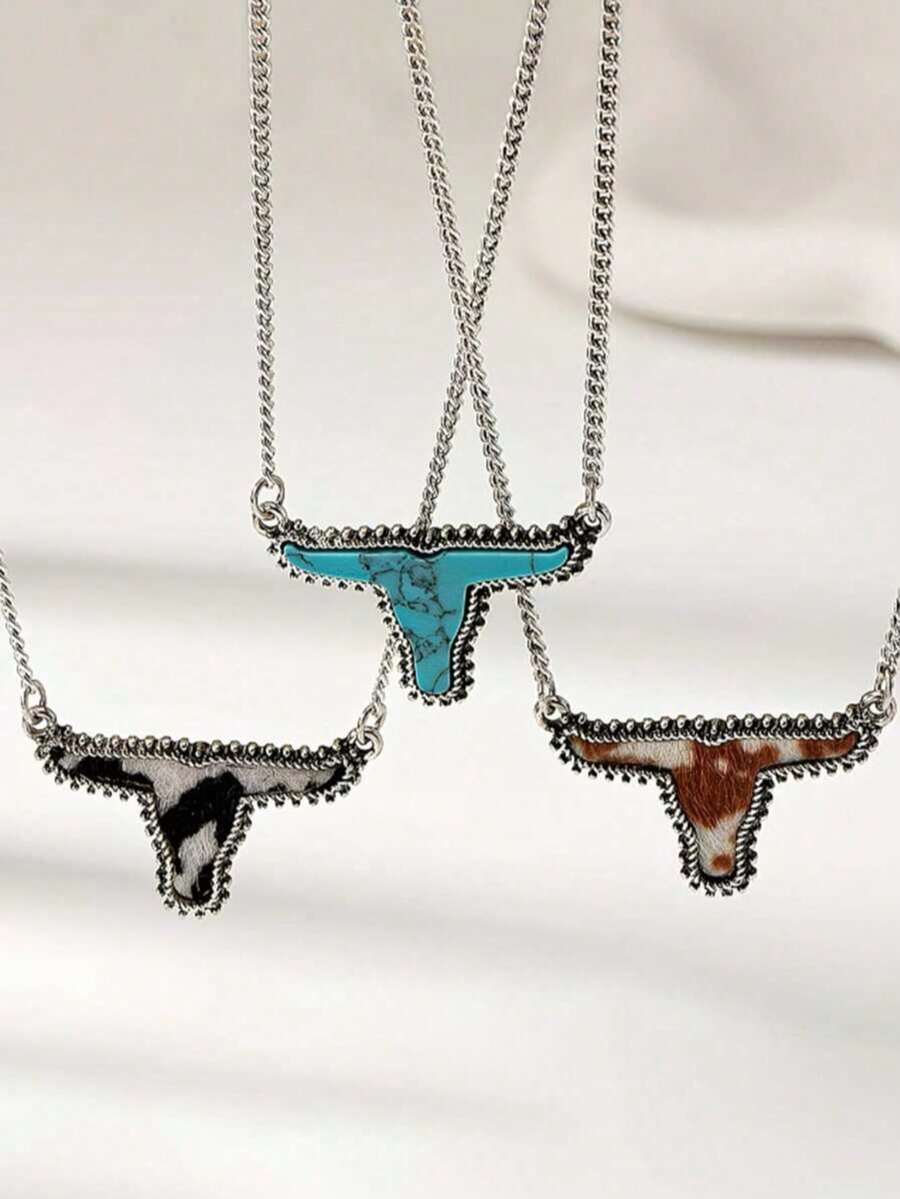 1pc Vintage Punk Western Cowboy Bull Head Necklace, Fashionable High ...