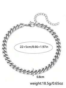 Nooxian 1 Piece 8mm Stainless Steel Color Cuban Link Anklet, Beach Chain For Women - Silver - View 5