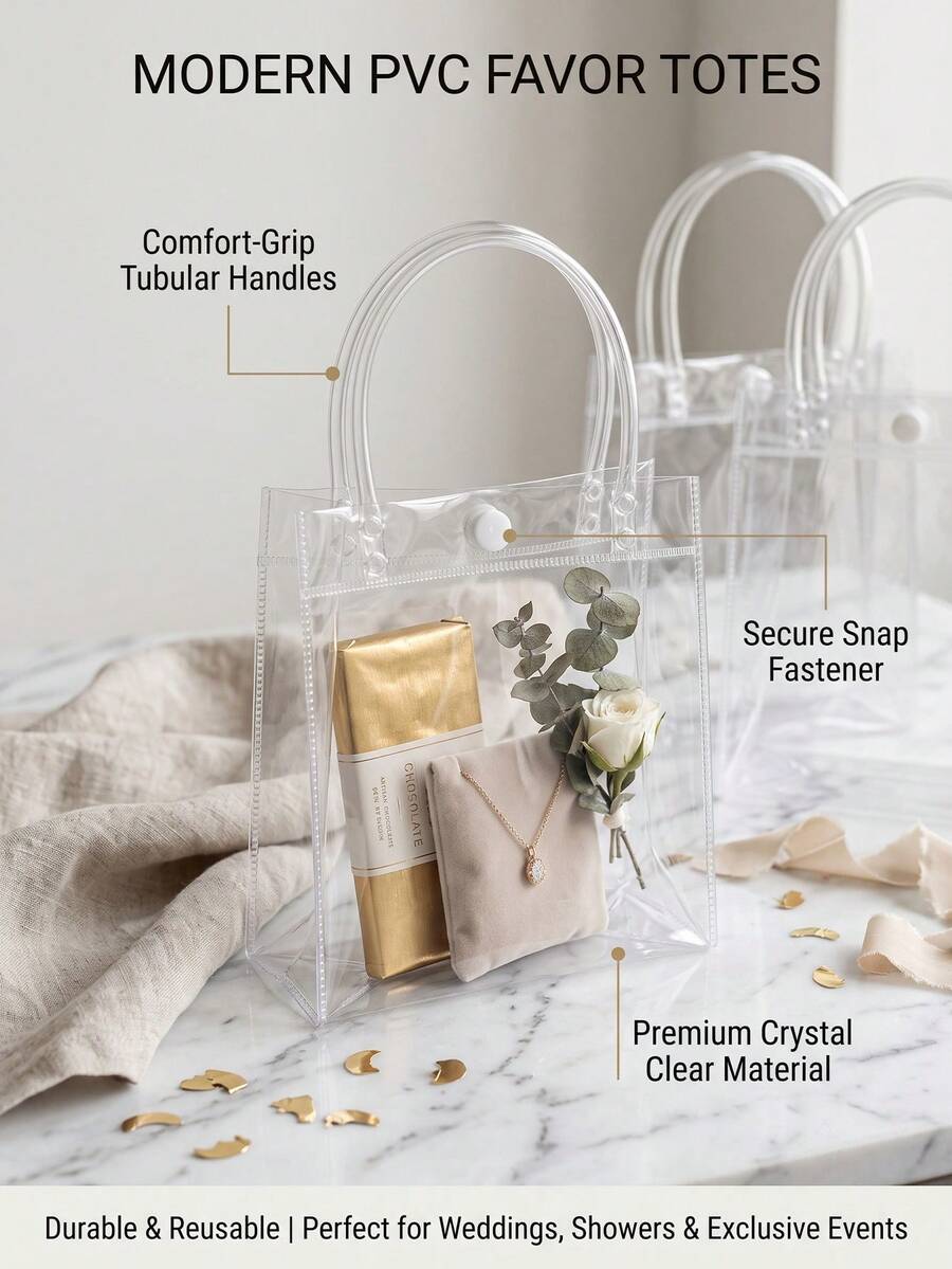 5/10/20pcs Transparent Gift Bags With Handles, Clear Plastic Gift Bags For Boutique, Wedding, Birthday Party, Baptism Party, Bachelorette Party, Graduation Gift Bags - One Size Fits All - View 1