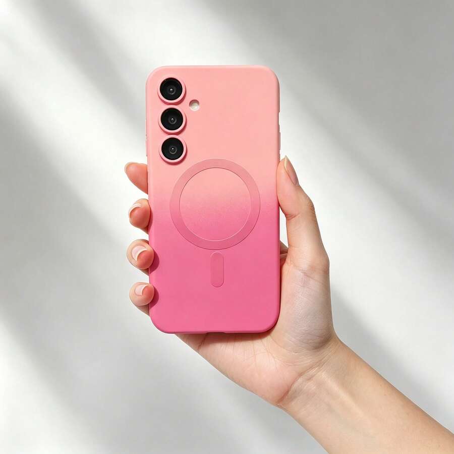 Gradient Color Silicone For Magsafe Phone Case For A57 A17 A16 A26 A36 A56 A15 A55 / S26 Ultra S25 S24 S23 S22 Plus S25 FE S24 FEWireless Charge Glass Lens Camera Cover - Pink - View 1