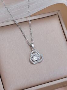 Silver Twisted Clover Zirconia Clavicle Necklace - Multicolor - View 4