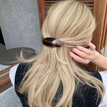 1pc Hot-Selling Fashion 9cm Oval Hair Clip, Vintage Marble Pattern Acetate Spring Clip Hair Accessory For Women And Girls - Multicolor - View 1