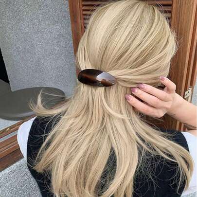 1pc Hot-Selling Fashion 9cm Oval Hair Clip, Vintage Marble Pattern Acetate Spring Clip Hair Accessory For Women And Girls
