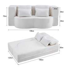 Large Modern White 2 Seat Sofa With 4 Throw Cushions, High Density Foam Folding Mattress, Suitable - 白色雙座 - 查看 7