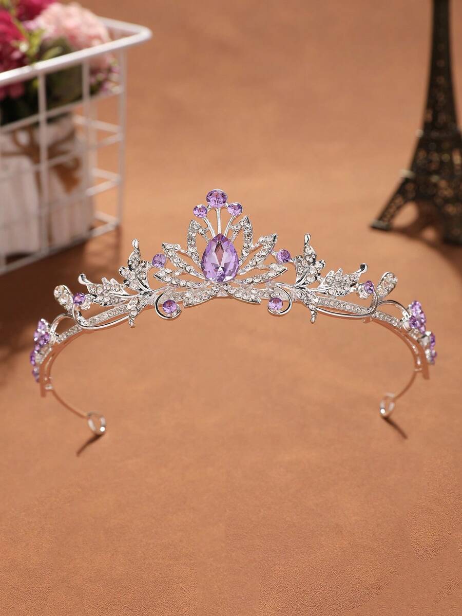 1件時尚精緻合金皇冠髮飾 女款 婚禮派對用 - 44007銀紫 - 查看 1