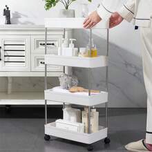 Carro multifuncional móvil de cuatro niveles – carro de almacenamiento – estante de almacenamiento estrecho y alto – ABS – diseño lateral estrecho – 4 ruedas universales – 40 x 22 x 90 cm - Blanco - Ver 1