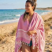 2 Pieces %100 Cotton Mykonos Peshtemal, 2 Peshtemals In Same Colour, 2 Peshtemal Suitable For Beach And Home Use - Hot Pink - View 8
