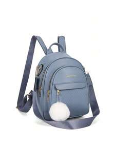LECEY Women's Double Backpack With Pom Pom Charm - Blue - View 2