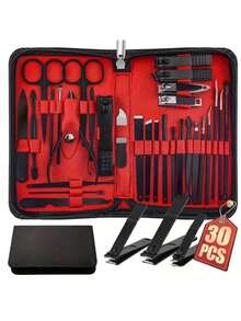SUNTY Manicure Set 30 In 1 Nail Clipper Set Nail Kit For Women Men Stainless Steel Manicure Kit Professional With Travel Case, Daily Foot And Nail Care Products, Nail Clippers For Men And Beauty Tool Portable Set,With Luxurious Travel Case - 黑色 - 查看 1
