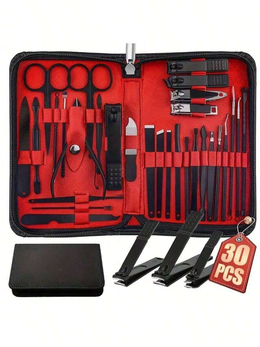 SUNTY Manicure Set 30 In 1 Nail Clipper Set Nail Kit For Women Men Stainless Steel Manicure Kit Professional With Travel Case, Daily Foot And Nail Care Products, Nail Clippers For Men And Beauty Tool Portable Set,With Luxurious Travel Case - 黑色 - 查看 1