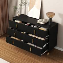 Elegant Sideboard With Modern Design, White And Gold Accents - 黑色 - 查看 8
