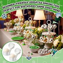 2 Pcs Soccer Cake Mold With Pcs Sticks, Soccer Mold Sports Ball Theme Cake Decoration, Candy, Cupcake Decorations, Baking Tools Accessories Home Baking, Birthday Party - Soccer - View 6