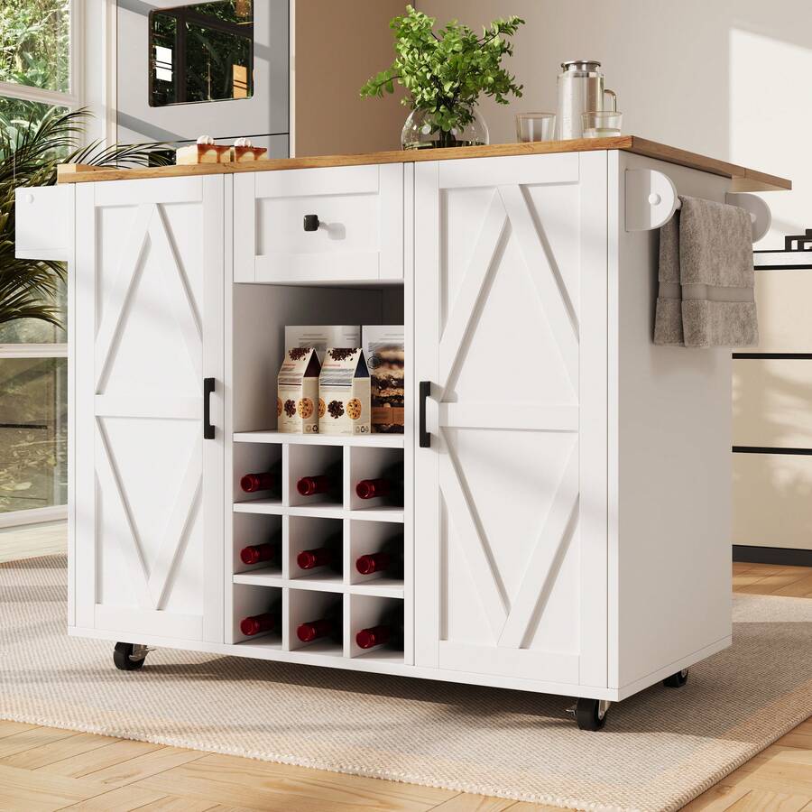 Modern Kitchen Island With Storage And Dining Table Function - 白色 - 查看 1